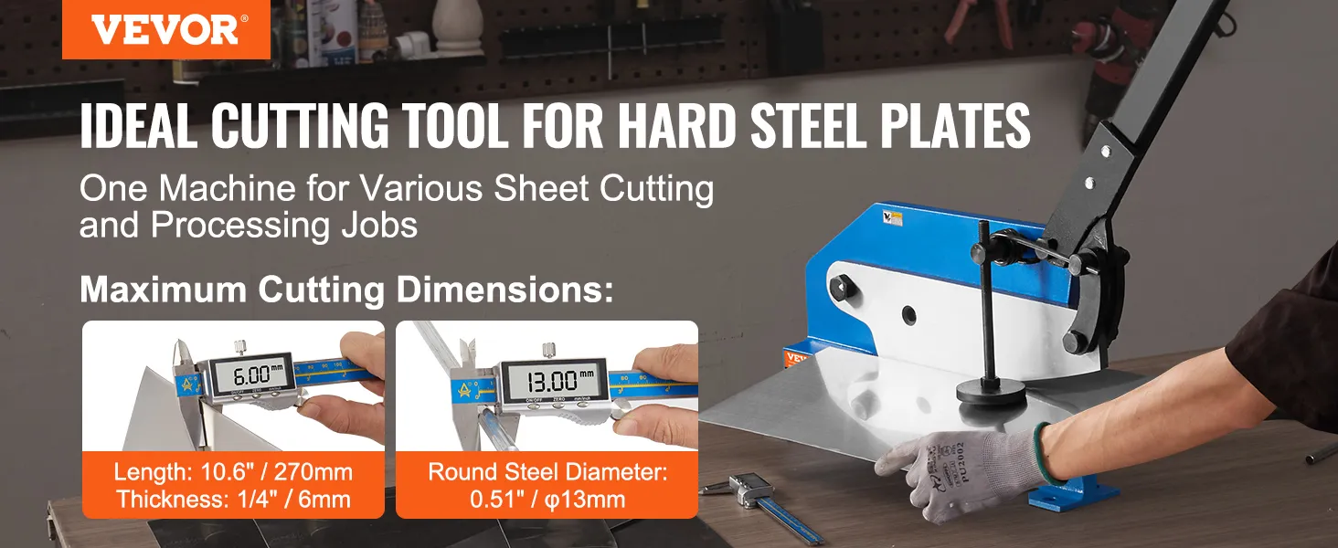 Cizalla de metal VEVOR ideal para placas de acero duro, corte de precisión, dimensiones máximas: 10,6" x 0,25".
