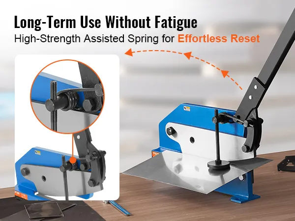 Cizalla de metal VEVOR con resorte asistido de alta resistencia para un reinicio sin esfuerzo y un uso prolongado sin fatiga.