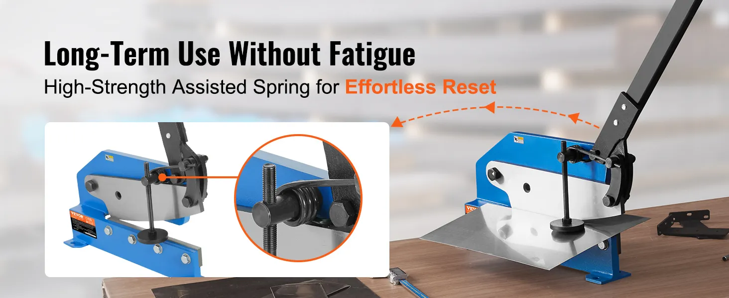 Cizalla de metal VEVOR con resorte asistido de alta resistencia para un reinicio sin esfuerzo y un uso prolongado sin fatiga.