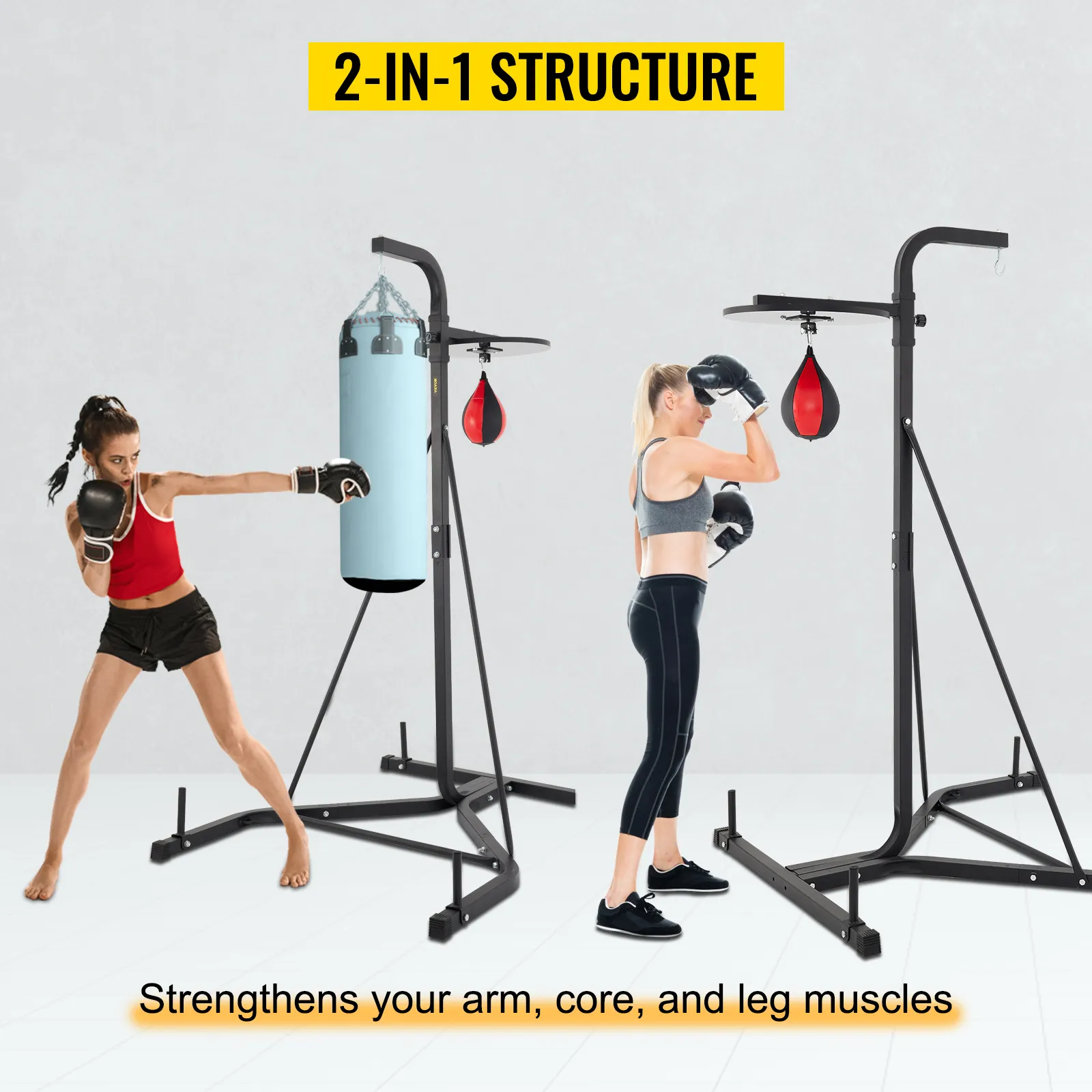 VEVOR heavy bag stand with 2-in-1 structure for upper and lower body workouts.