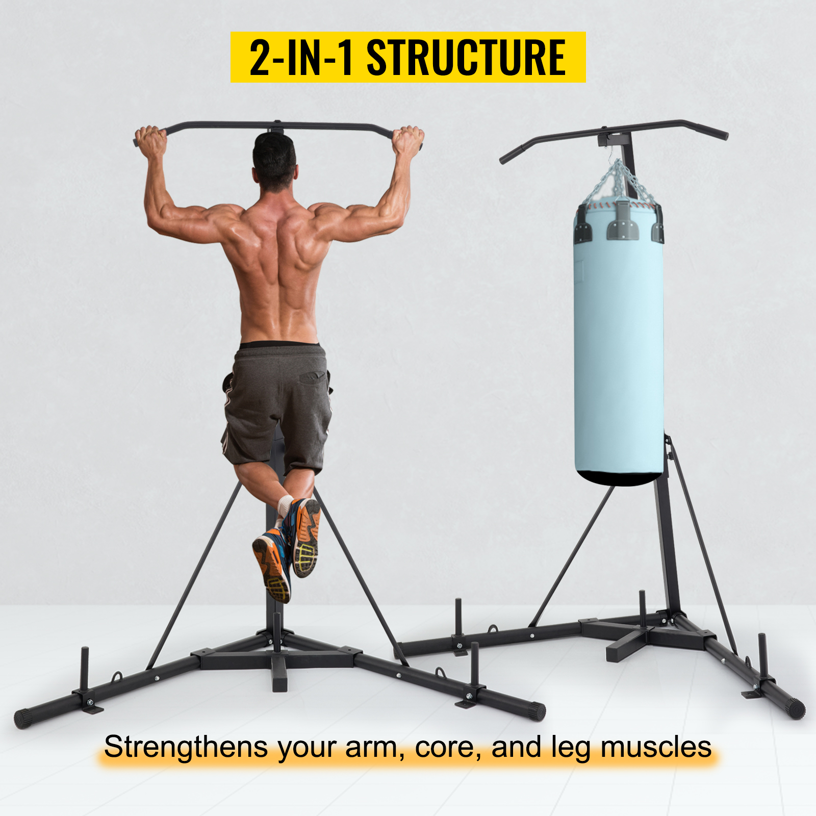 Free Standing Foldable Boxing Bag & Chin Pull Up Bar Stand Punching Bracket