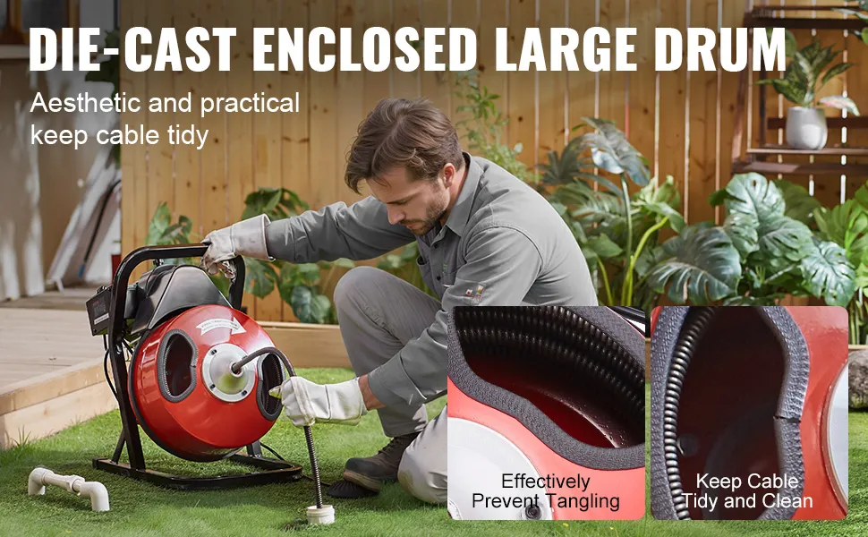 VEVOR Drain Cleaner Machine 50FT x 1/2Inch Manual Feed Snake Auger with 4 Cutter