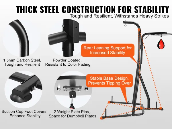 gym setup with VEVOR punching bag stand, featuring thick steel construction and stable base design.