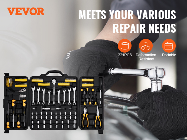 VEVOR 221-Piece Mechanics Tool Set 1/4