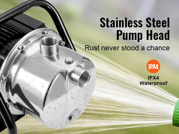 Bomba de pozo poco profundo VEVOR con cabezal de acero inoxidable, clasificación de impermeabilidad ipx4, resistente al óxido.