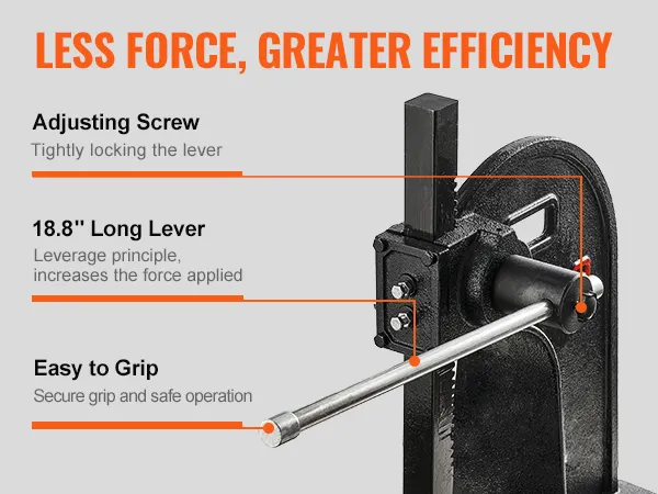 weniger Kraft, höhere Effizienz, VEVOR Dornpresse mit 18,8" Hebel, sicherem Griff und Einstellschraube.