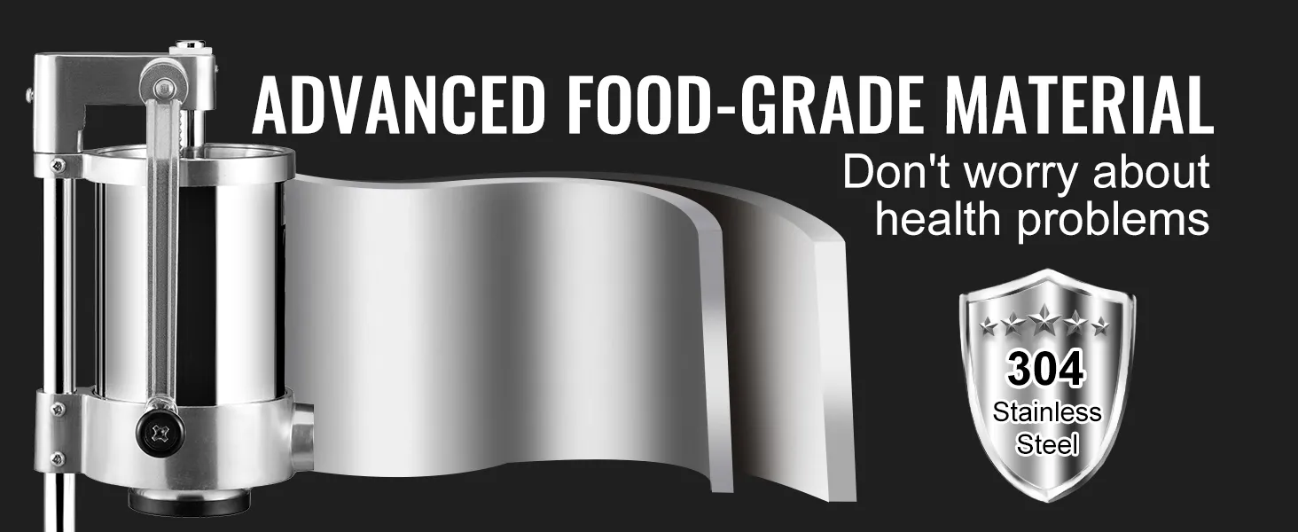 VEVOR sausage stuffer with advanced food-grade 304 stainless steel material and health assurance.