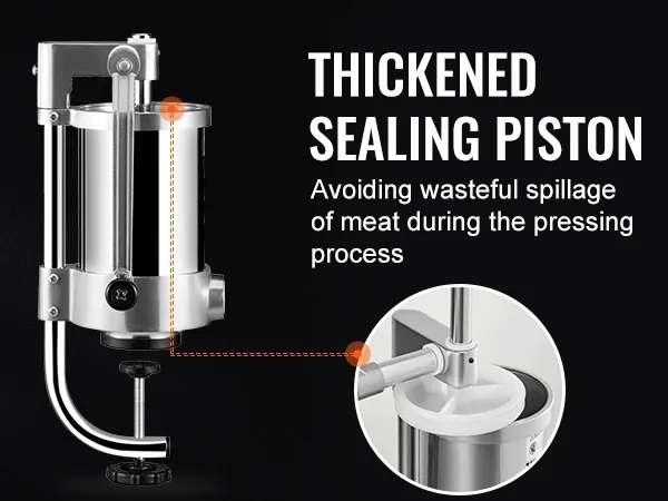 thickened sealing piston of the VEVOR sausage stuffer prevents meat spillage during the pressing process.