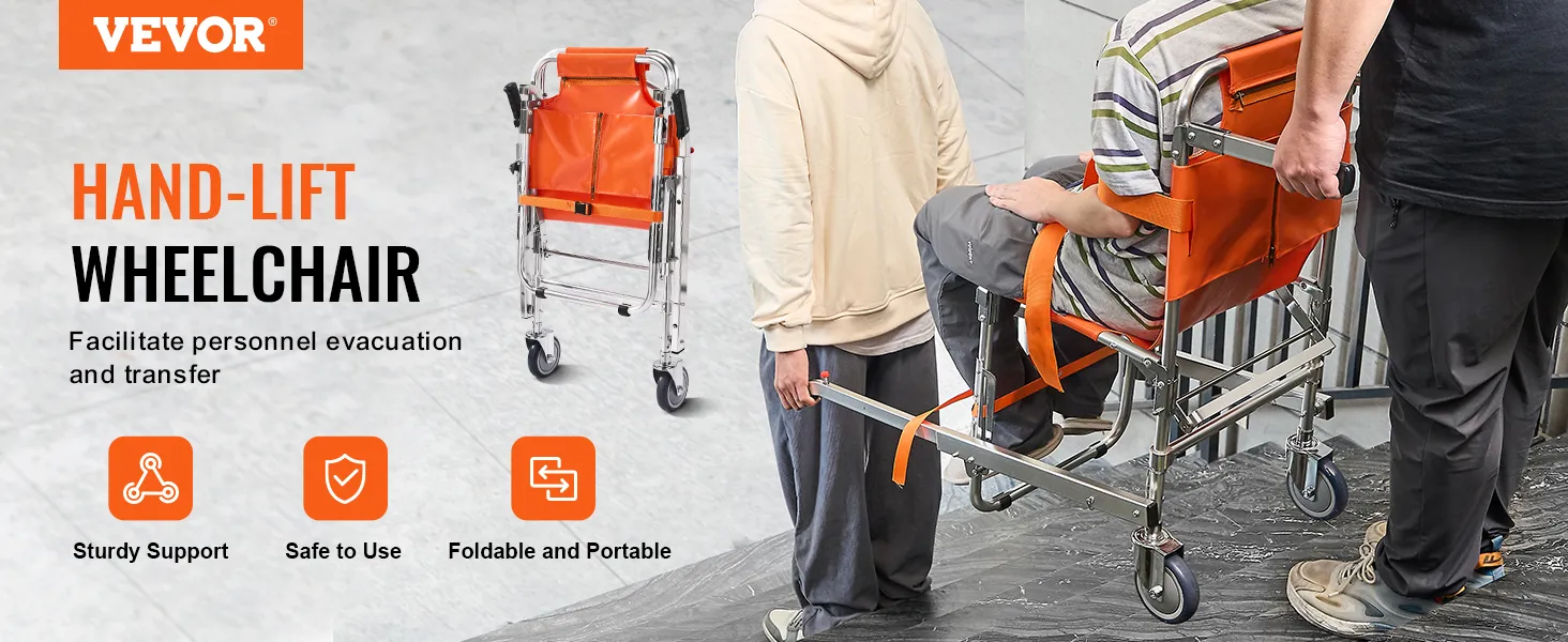 VEVOR ems stair chair: sturdy, safe, foldable, hand-lift wheelchair for easy evacuation and transfer.