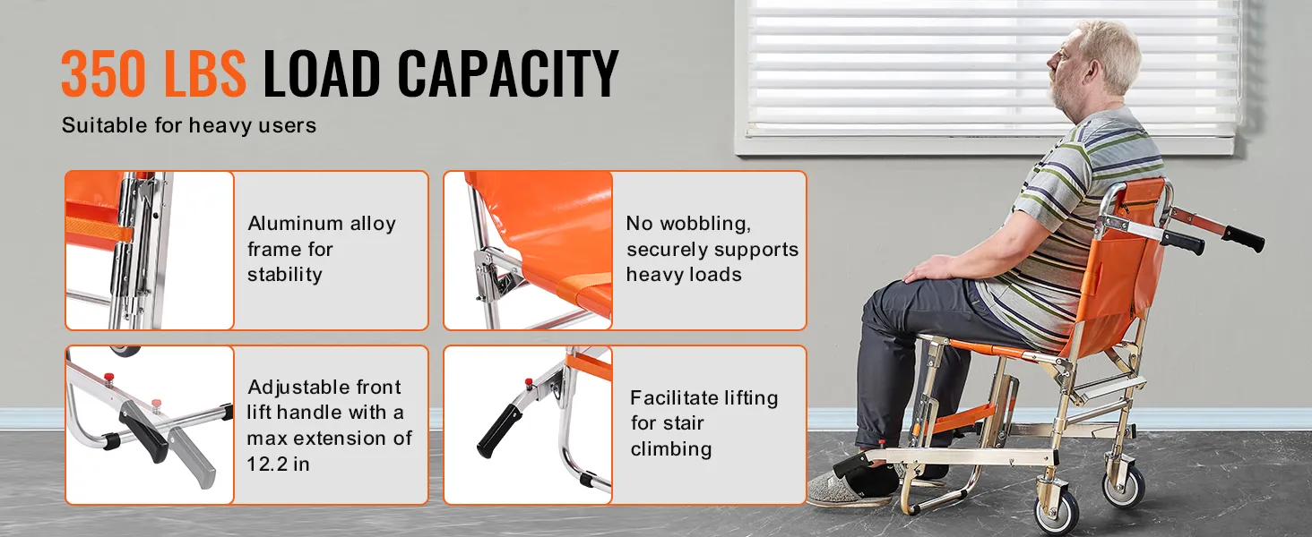 350 lbs load capacity VEVOR ems stair chair with aluminum alloy frame and front lift handle.