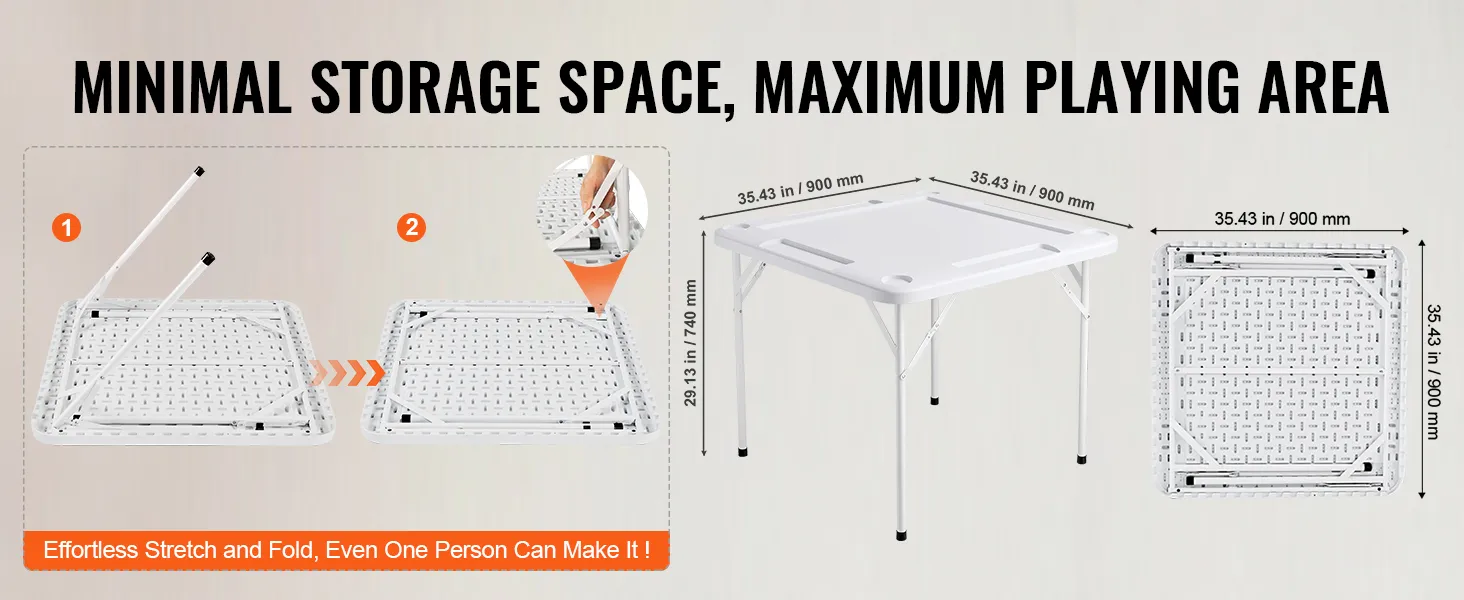 VEVOR mahjong table: foldable, compact design with dimensions, suitable for minimal storage and maximum play.