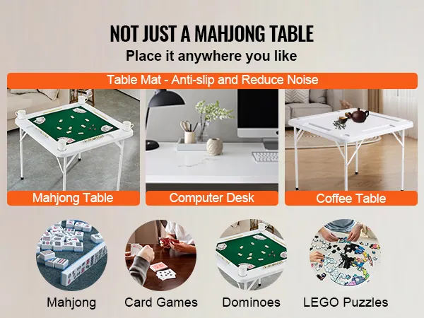 VEVOR mahjong table as a multipurpose desk, coffee table, and game table for cards, dominoes, and puzzles.