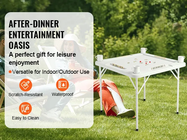 VEVOR mahjong table for indoor and outdoor use, scratch-resistant, waterproof, and easy to clean.