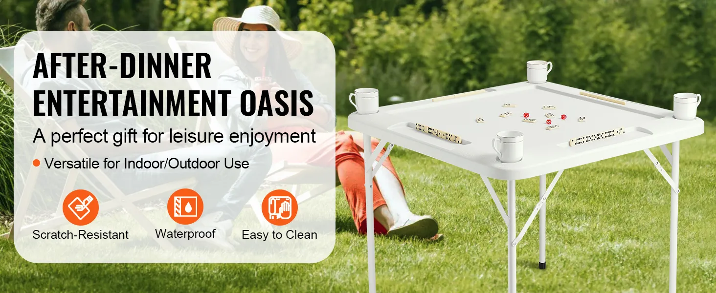 VEVOR mahjong table for indoor and outdoor use, scratch-resistant, waterproof, and easy to clean.