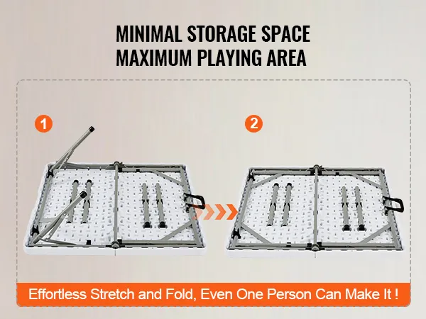 VEVOR mahjong table folded and assembled dimensions with minimal storage, maximum playing area.