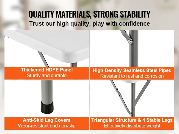 quality materials and strong stability details of VEVOR mahjong table, including anti-skid leg covers.