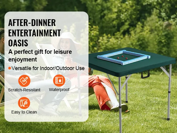 VEVOR mahjong table for indoor/outdoor use, offering scratch-resistant, waterproof, easy-to-clean features.