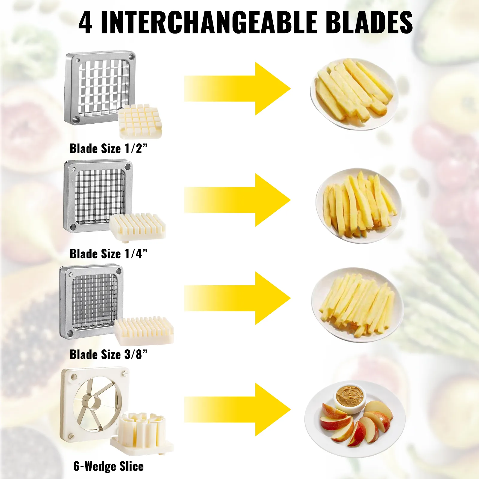 Picadora de verduras profesional VEVOR con 4 cuchillas intercambiables para varios cortes