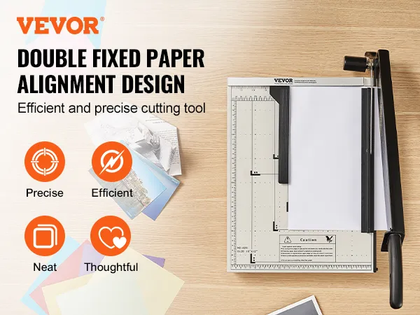 VEVOR paper cutter with double fixed alignment design for precise and efficient cutting.