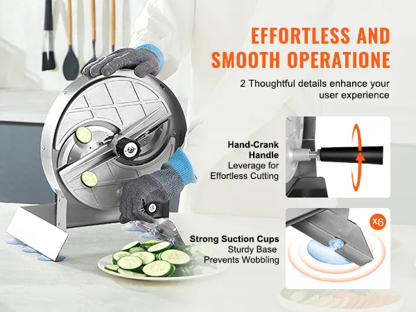 effortless slicing with the VEVOR vegetable slicer. hand-crank handle and suction cups ensure stability.