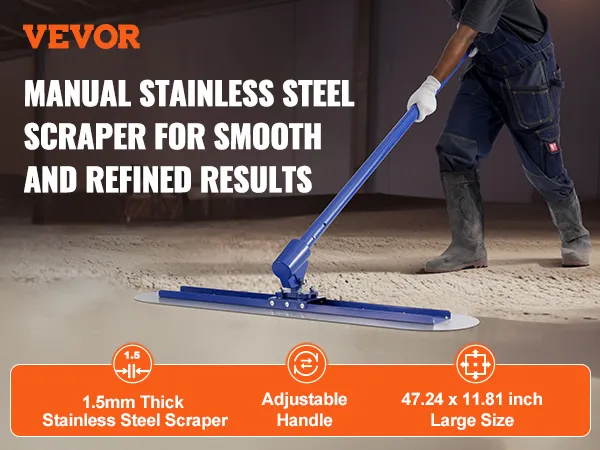 VEVOR bull float with adjustable handle and 1.5mm thick stainless steel scraper for smooth results