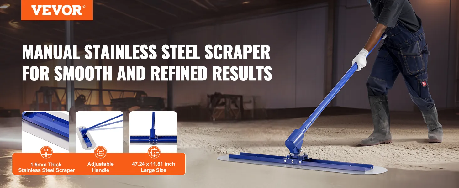 VEVOR bull float with adjustable handle and 1.5mm thick stainless steel scraper for smooth results