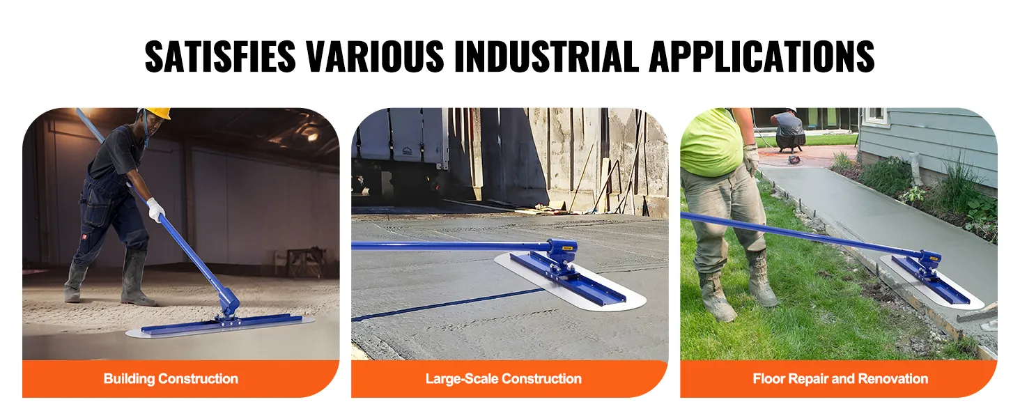 VEVOR bull float in building construction, large-scale construction, and floor repair applications.