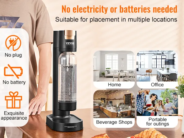 VEVOR sparkling water maker, no electricity needed, suitable for home, office, beverage shops, outings.
