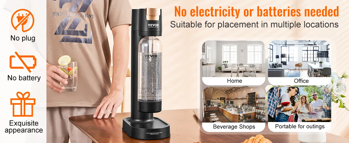 VEVOR sparkling water maker, no electricity needed, suitable for home, office, beverage shops, outings.