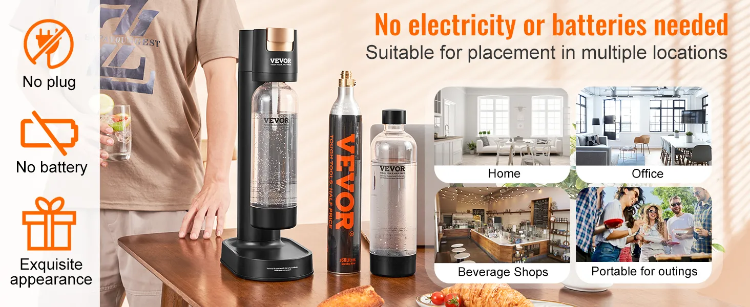 VEVOR sparkling water maker, no electricity needed, suitable for home, office, beverage shops, outings.