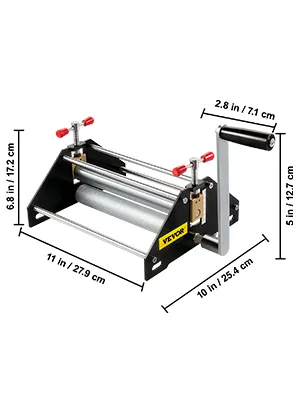 VEVOR etching press dimensions displayed with handles and measurement labels.