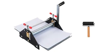VEVOR etching press with black frame, adjustable rollers, and a wooden-handled brayer.