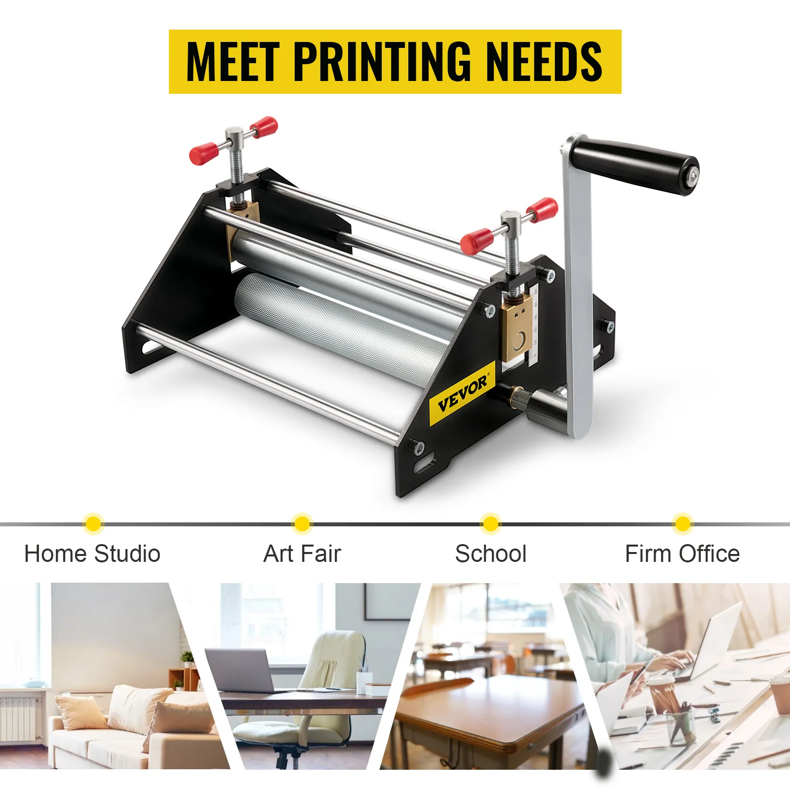 VEVOR etching press for home studios, art fairs, schools, and firm offices.