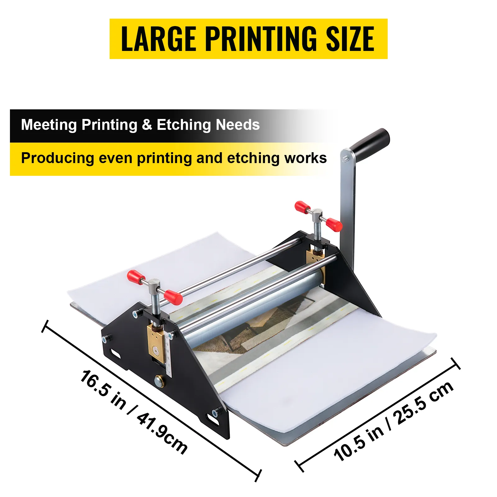 VEVOR etching press with large printing size of 16.5 x 10.5 inches.