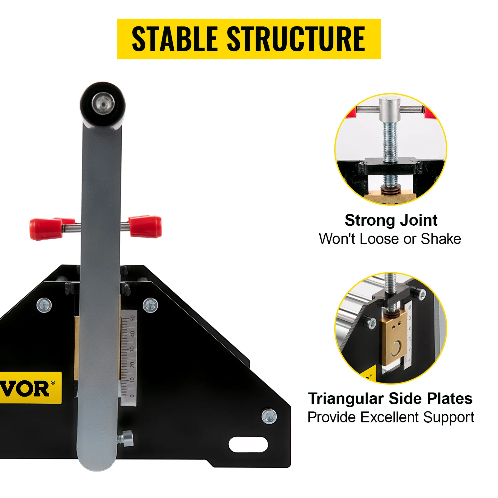 VEVOR etching press with strong joint and triangular side plates for stability.