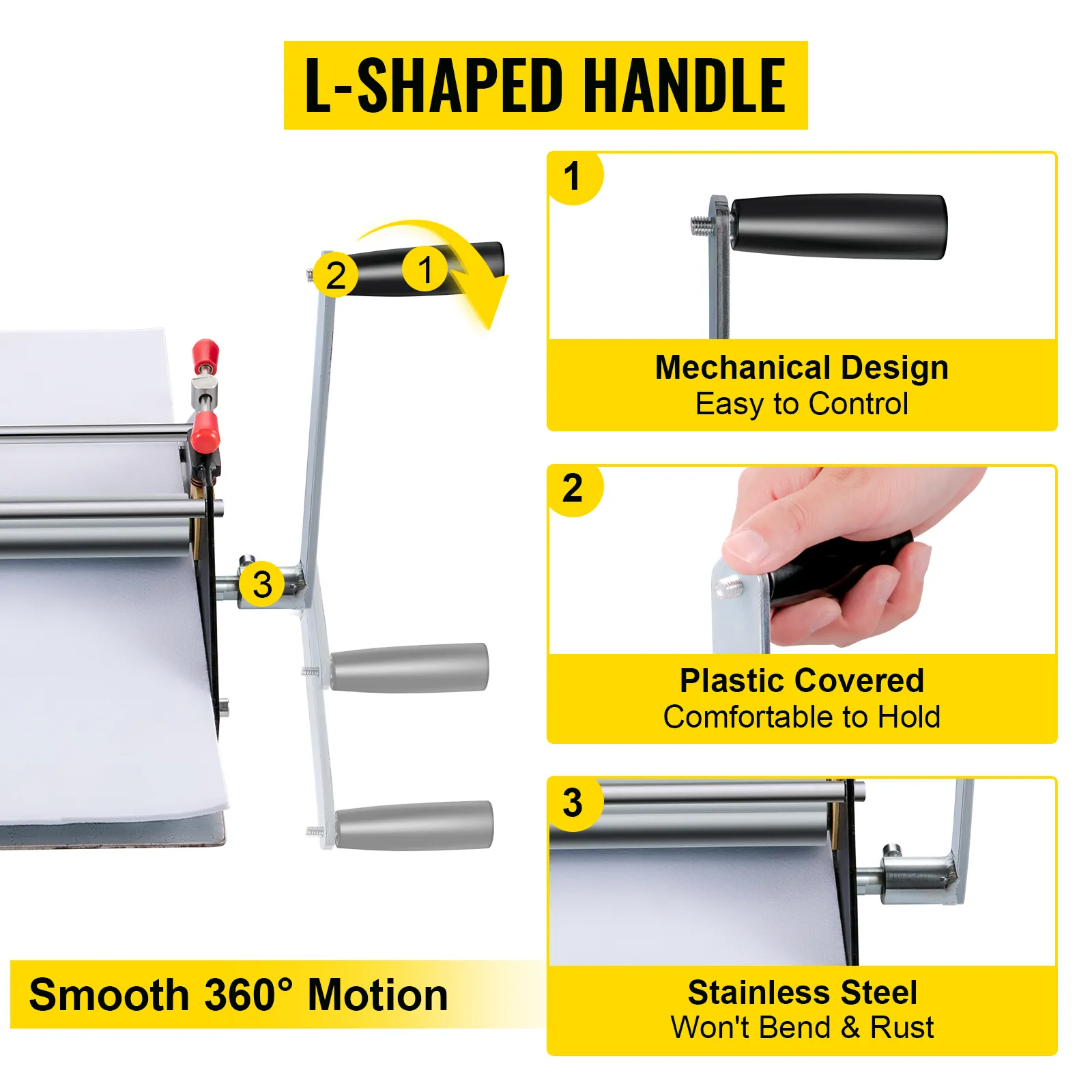 l-shaped handle for VEVOR etching press, featuring easy control, comfort, and sturdy design.