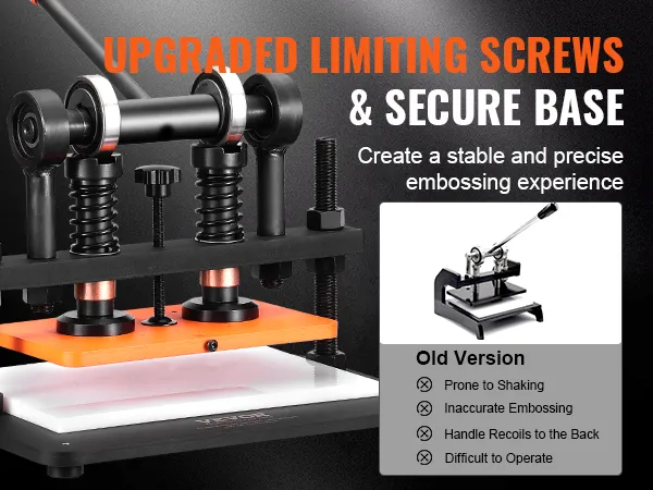 VEVOR leather cutting machine with upgraded limiting screws and secure base for precise embossing.