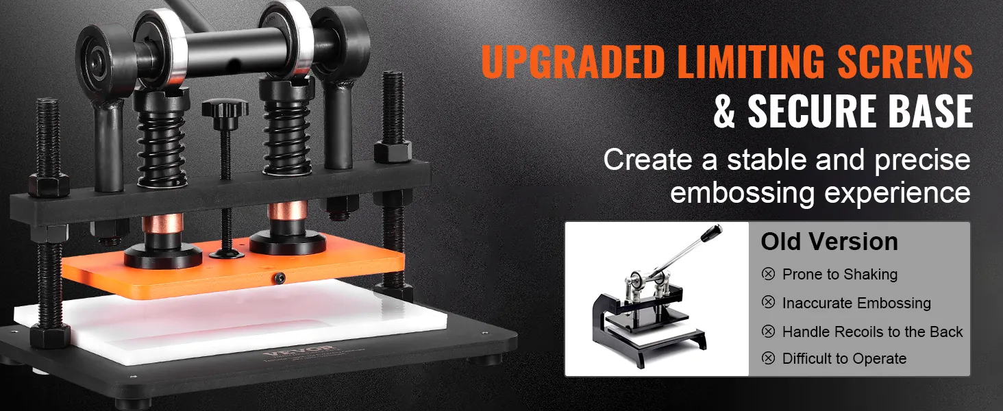 VEVOR leather cutting machine with upgraded limiting screws and secure base for precise embossing.