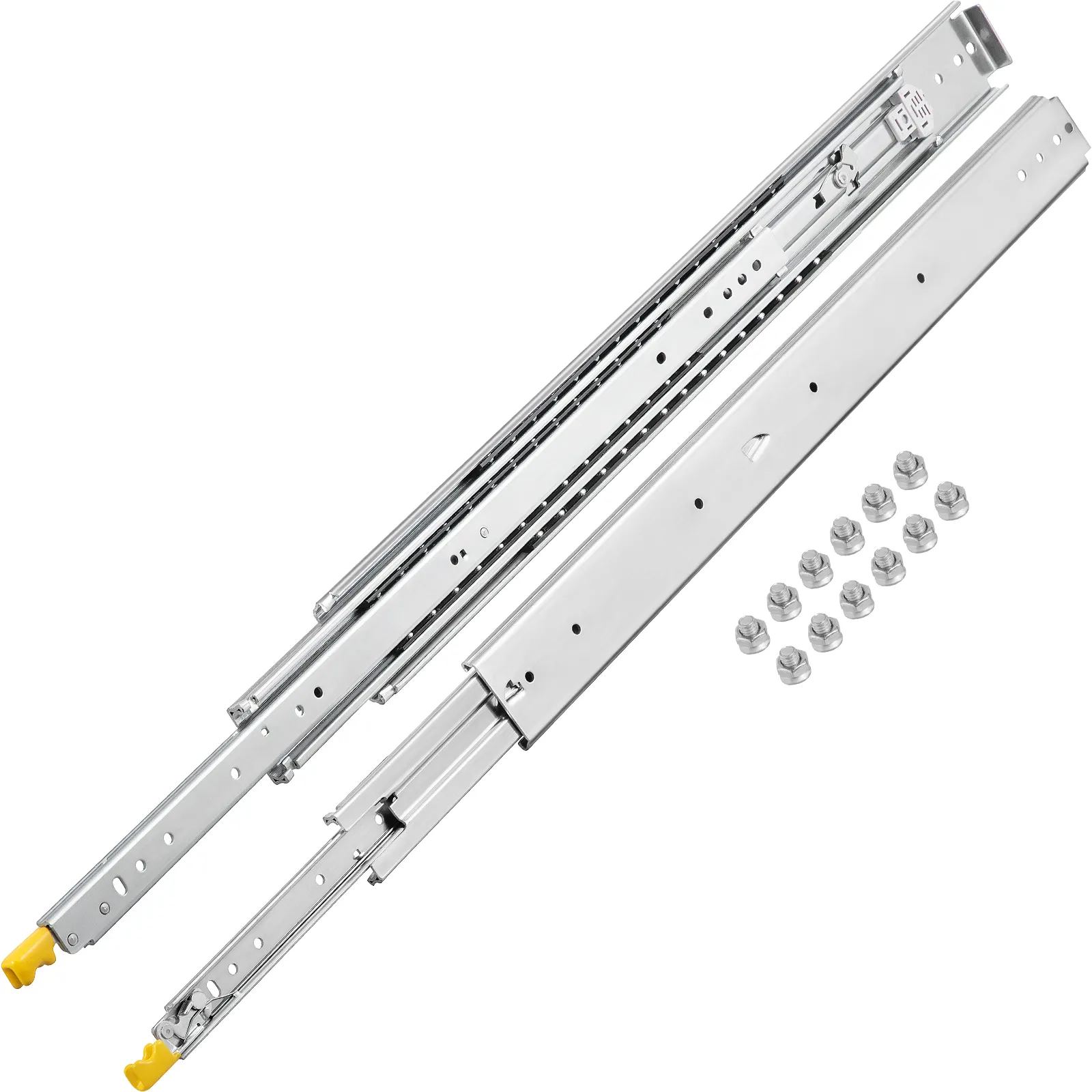 VEVOR drawer slides with mounting screws and extended metal rails.