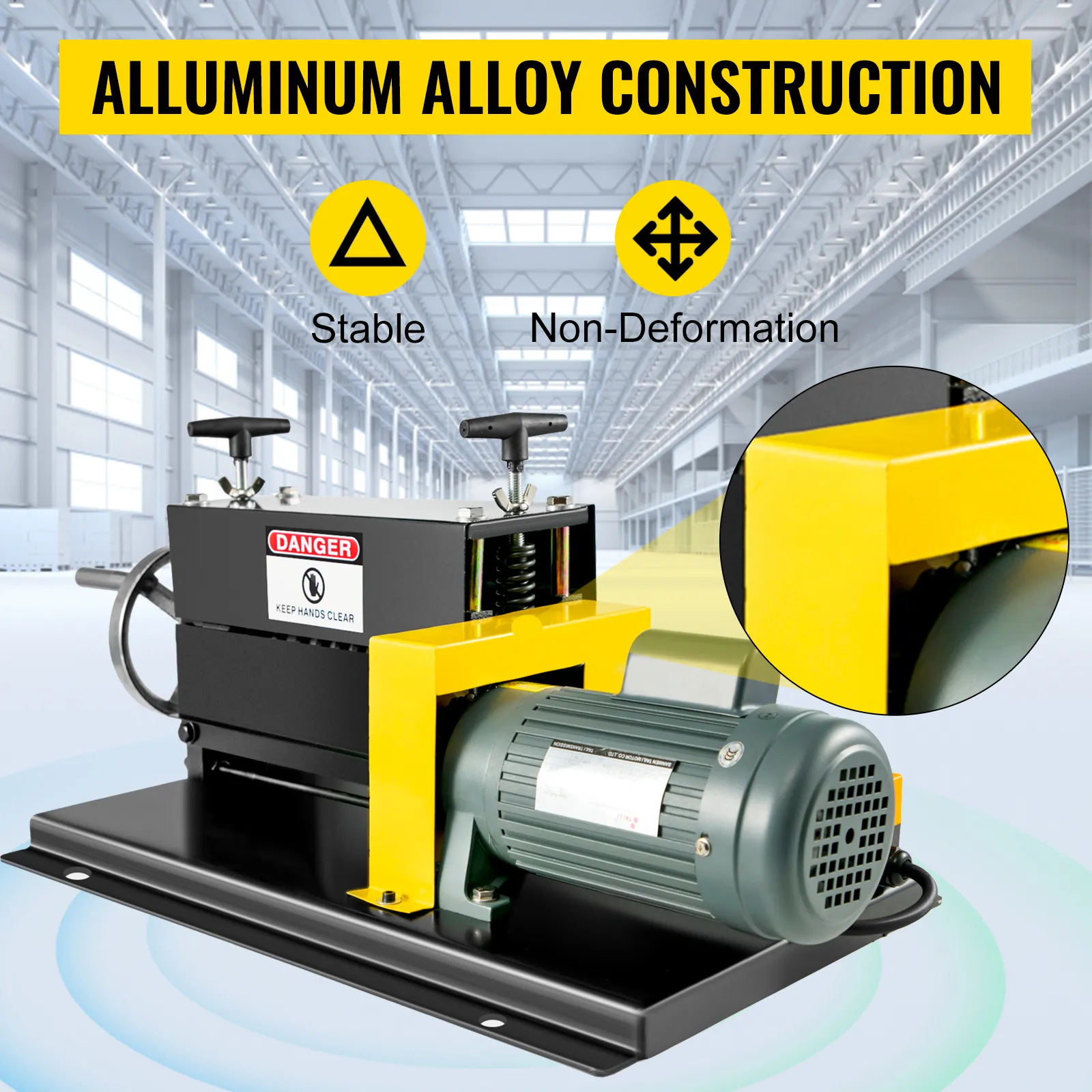VEVOR wire stripping machine with aluminum alloy construction in a warehouse.