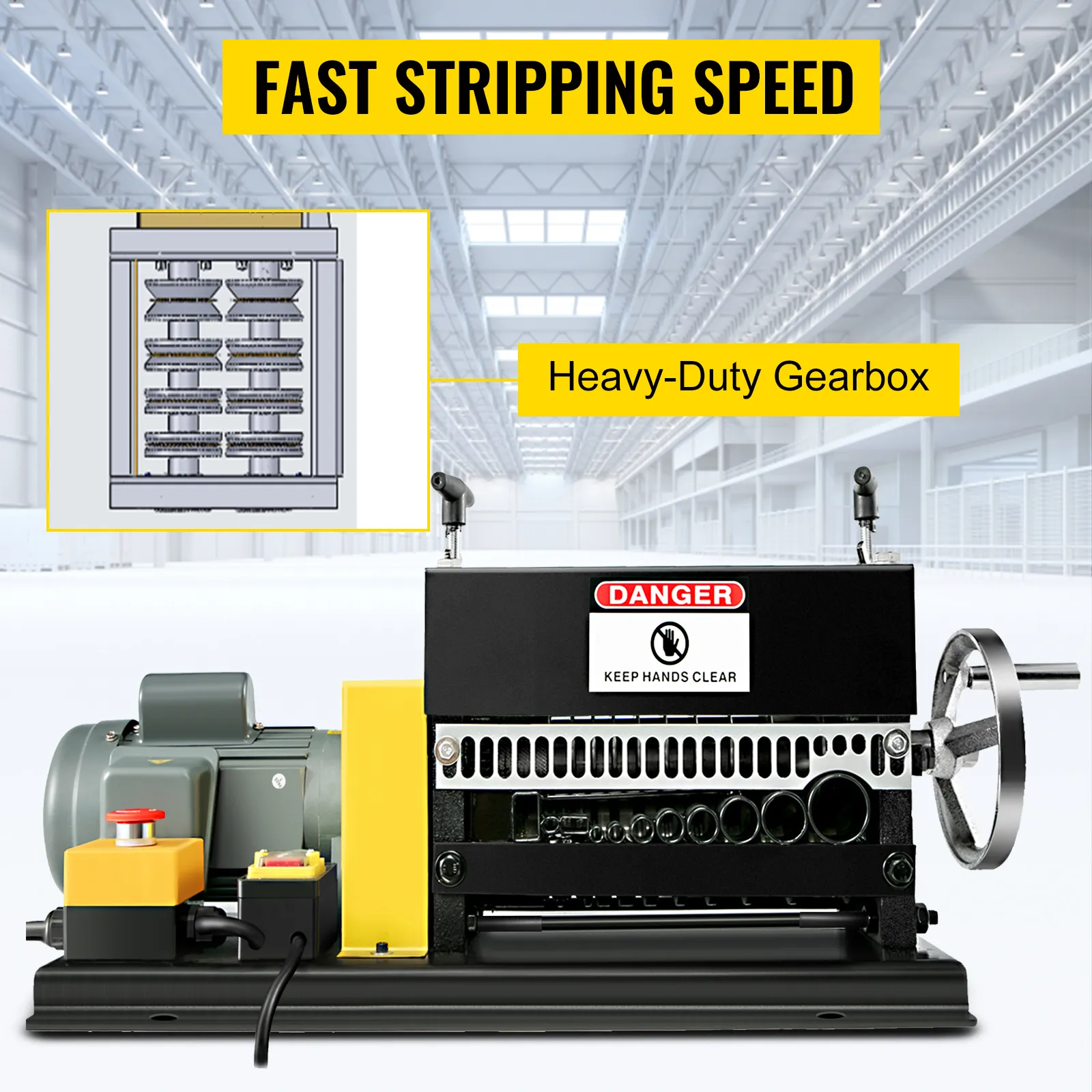 VEVOR wire stripping machine with fast stripping speed and heavy-duty gearbox.