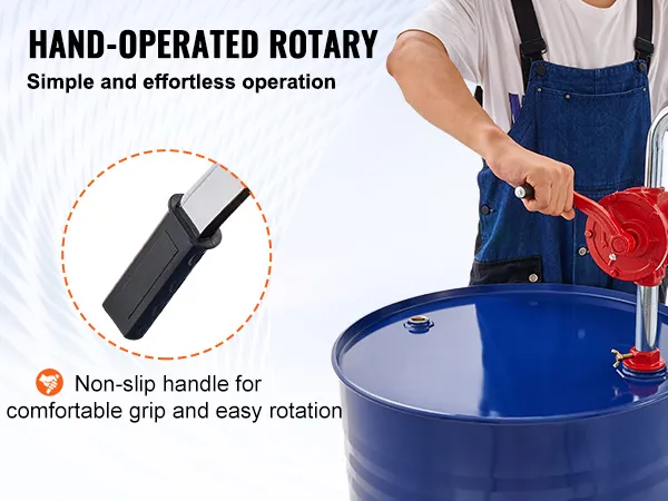Bomba de tambor rotativa VEVOR operada manualmente con mango antideslizante para una fácil operación.
