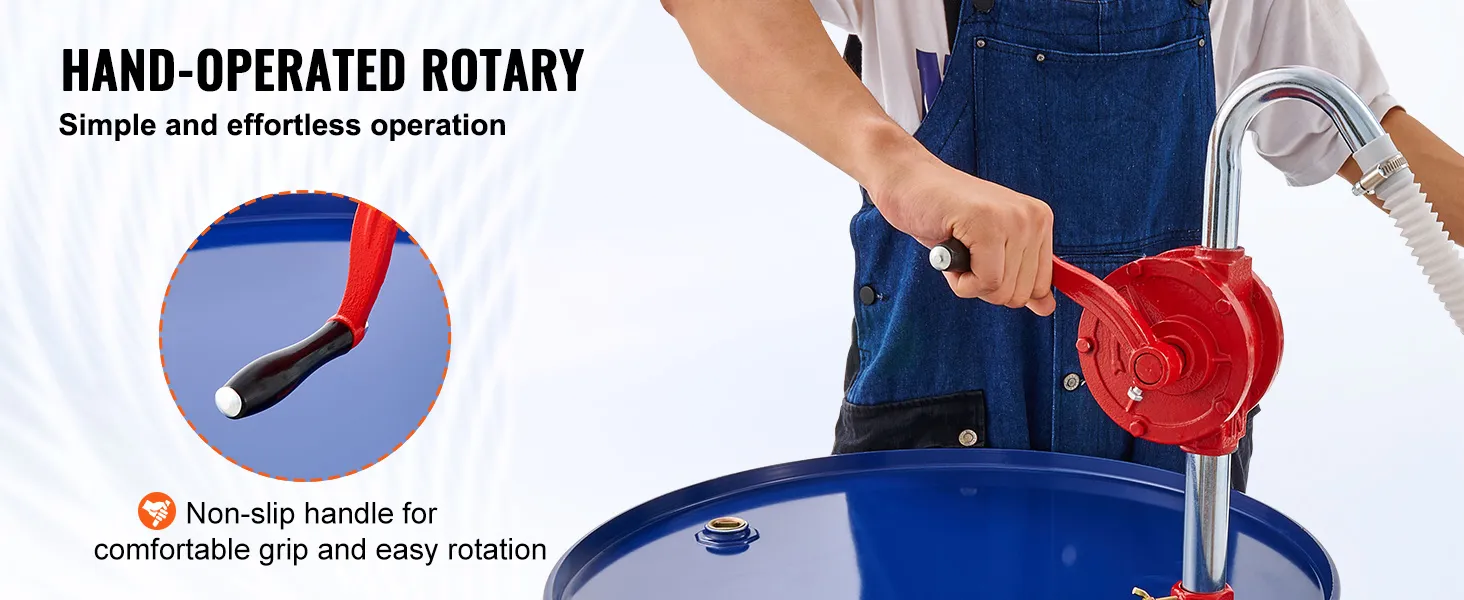 Bomba de tambor rotativa VEVOR operada manualmente con mango antideslizante para una fácil operación.