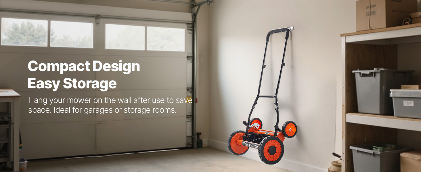 VEVOR - Push Reel Lawn Mower 18 inch, 5 Blades Manual Push Mower No Motor, 1.37-2.44 in Adjustable Cutting Height - Orange+black+white wheels - Thumbnail 4