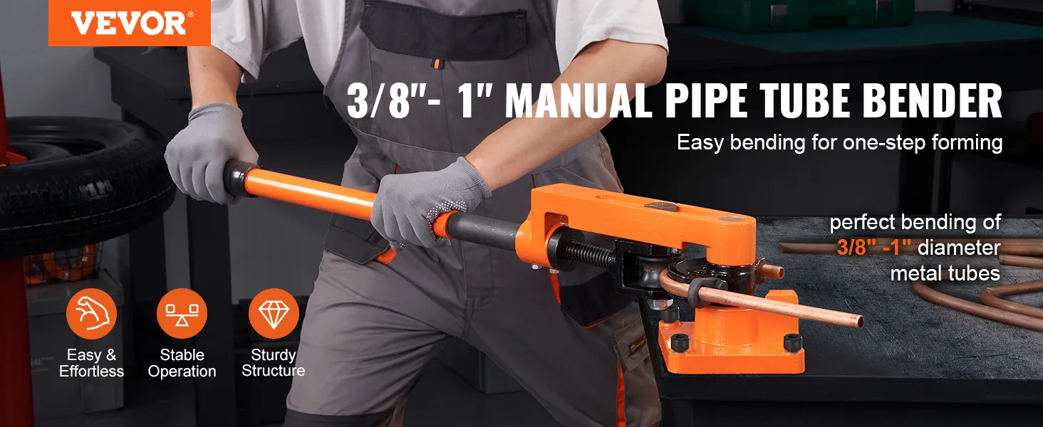 VEVOR pipe bender for 3/8"-1" metal tubes, providing easy and stable manual bending.
