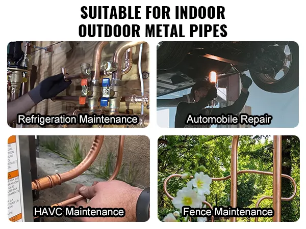 VEVOR pipe bender uses in refrigeration, automobile repair, havc, and fence maintenance.
