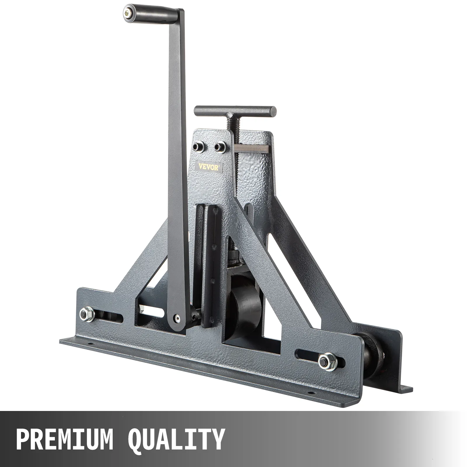 VEVOR tubing roller with manual crank, metal frame, and premium quality text.
