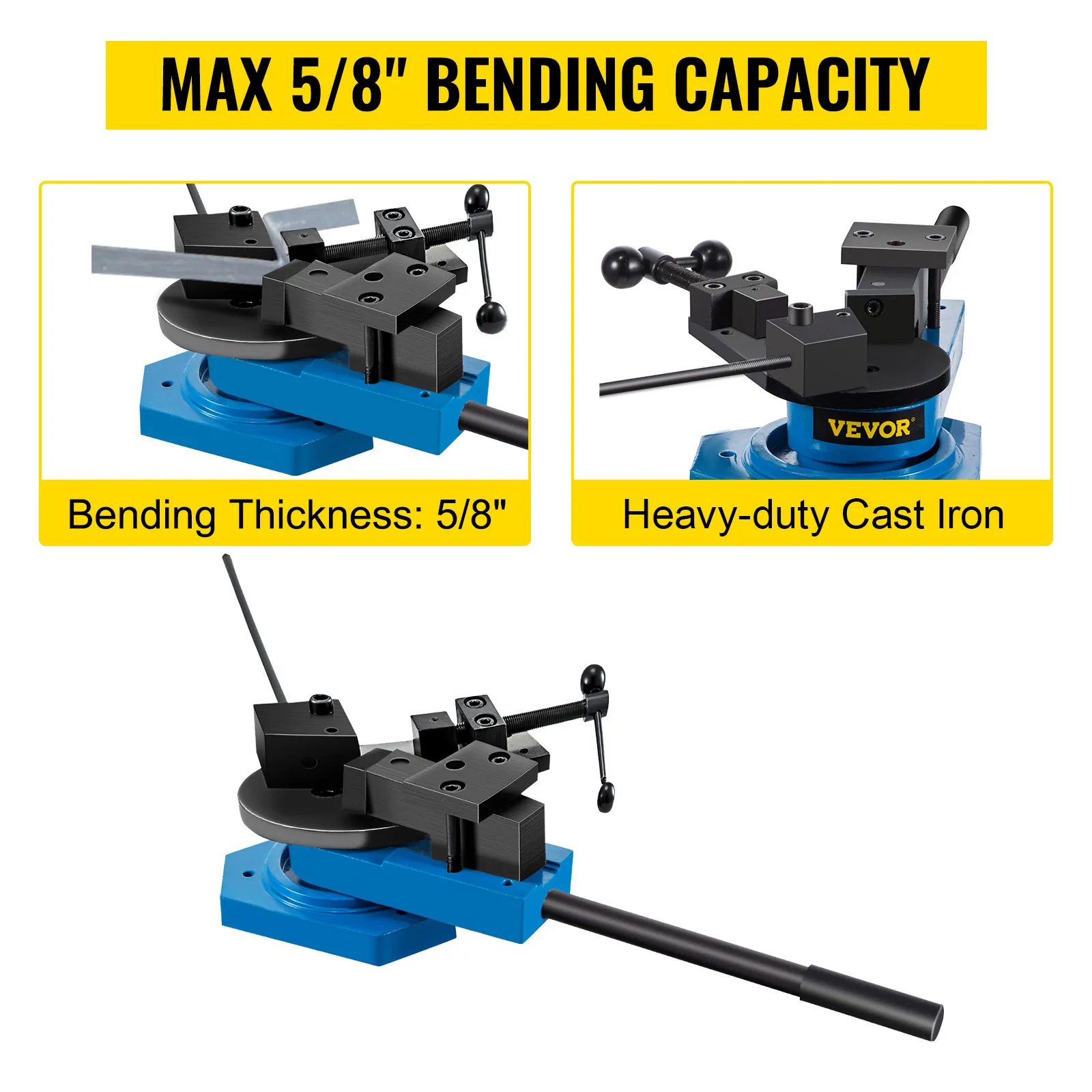 VEVOR metal scroll bender with max 5/8" bending capacity, heavy-duty steel construction.