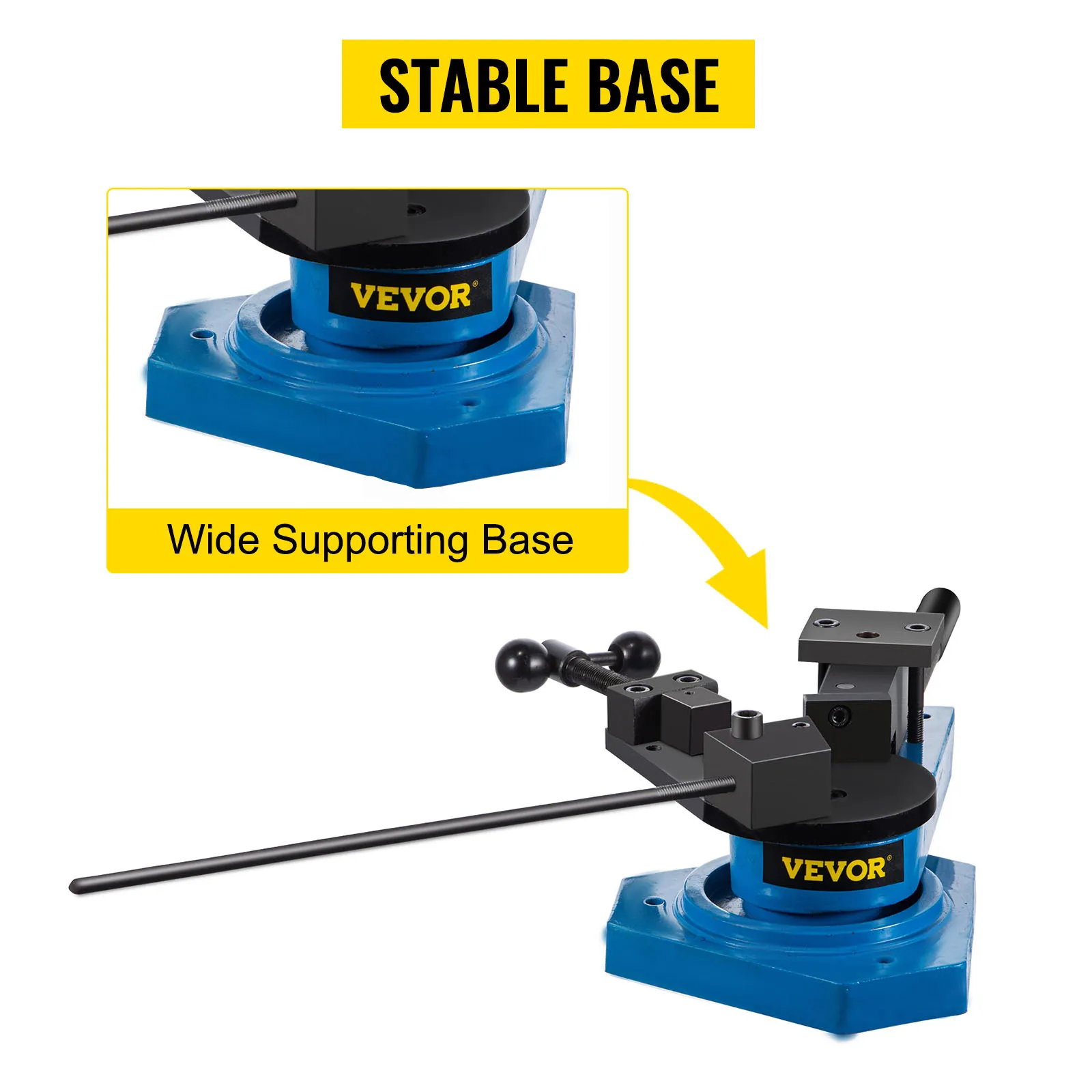 VEVOR metal scroll bender with stable wide supporting base.