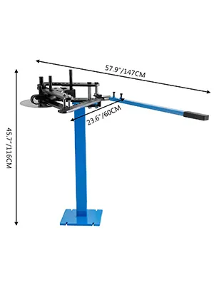 VEVOR tube bender with dimensions labeled: 147cm, 60cm, and 116cm in blue.